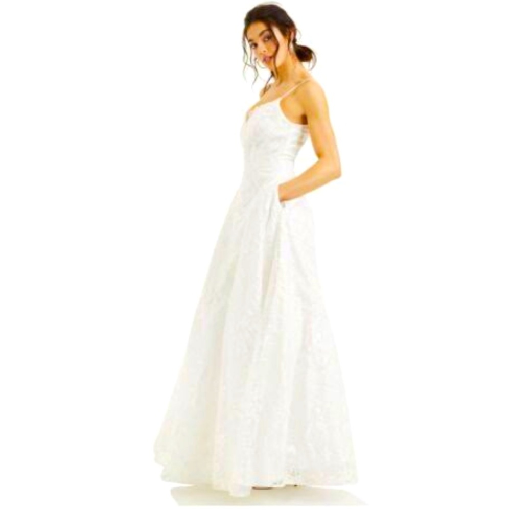 SAY YES TO THE PROM White Embellished Spaghetti Strap Fit + Flare Dress size 5/6